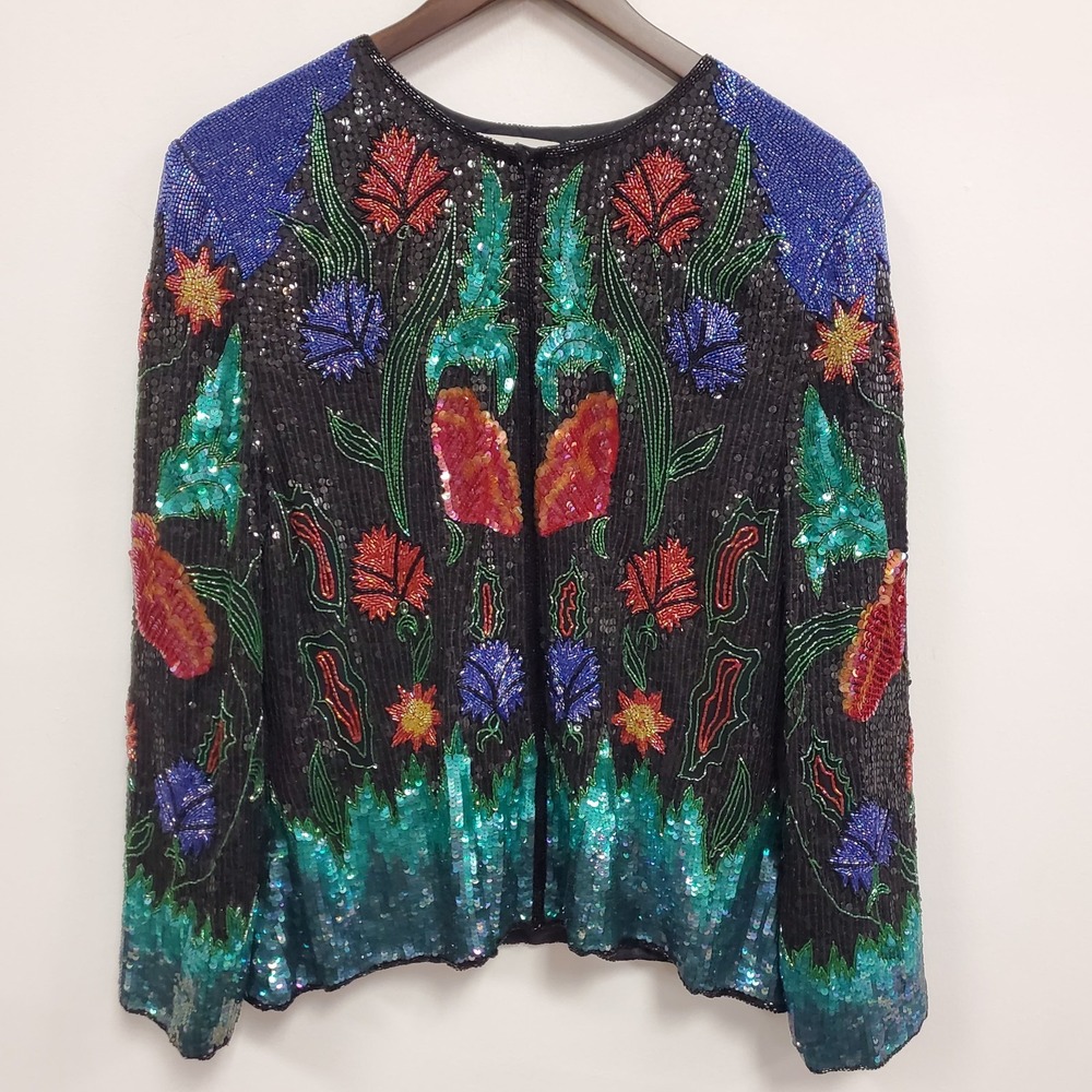 Vtg Avalon Womens Heavy Ornate Beaded Statement Jacket Size XL Glam Eclectic